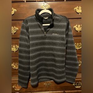 Eddie Bauer Mens Black Grey Striped 1/4 Zip Pullover Sweatshirt Sweater Size M